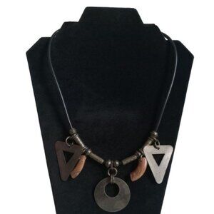 Vintage Mixed Metals and Wood Artisan Tribal Bohemian Dangle Statement Necklace